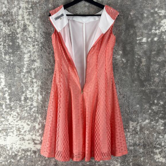 Danny Nicole Size 6 Geometric Lace Mini Fit Flared Dress Pink Sleeveless Lined - Picture 4 of 11